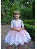 White Lace Mauve Tulle Trendy Flower Girl Dress